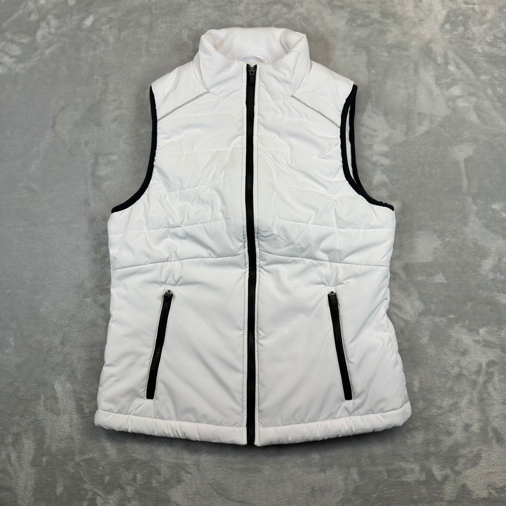 Asics Puffer Vest Womens XS White MAVT3410WF5 Quilted Fleece Lined Full Zip